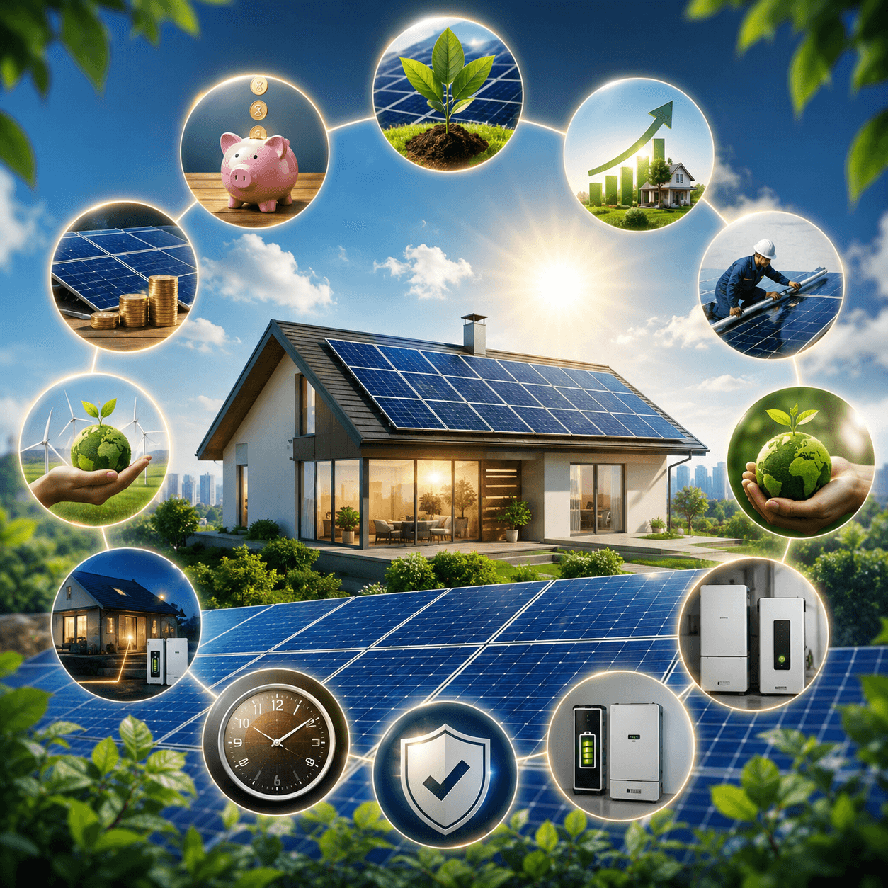 Solar panels on a modern rooftop